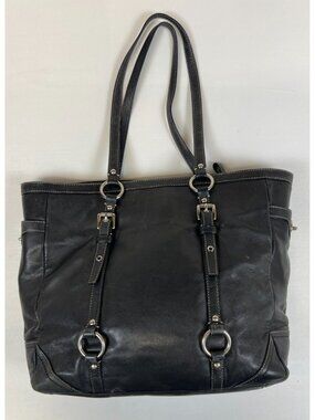 Vintage 2003 Coach Gallery Black Leather Tote Bag Y2K Minimalist Purse 11525